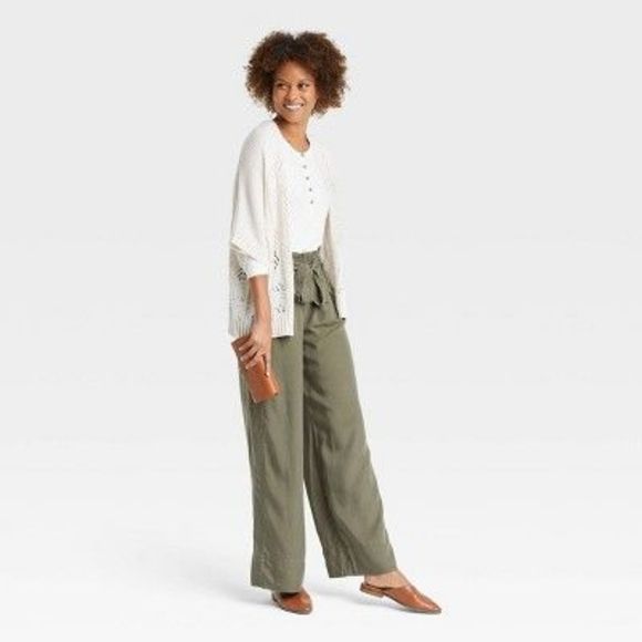 Women's High-Rise Wide Leg Pants - Knox Rose Olive Green L - Picture 2 of 2